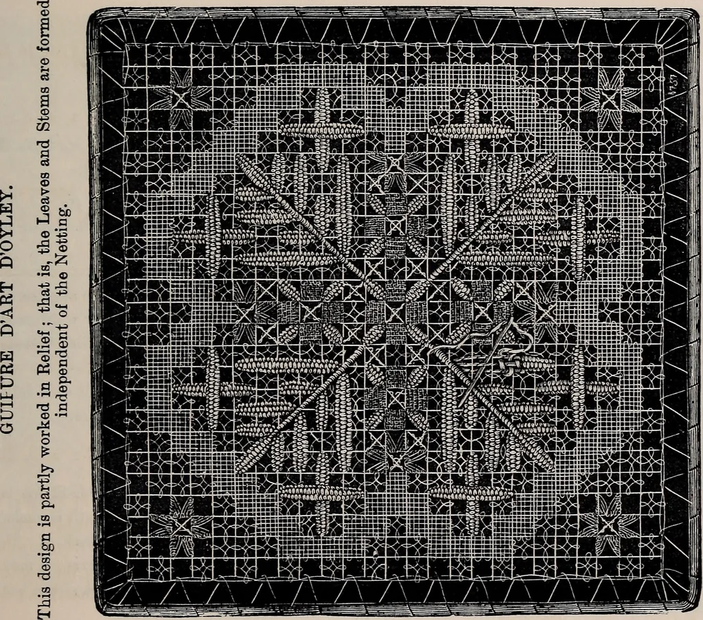 An illustration from The netting book for guipure d'art, &c.., 1879, leaf 12