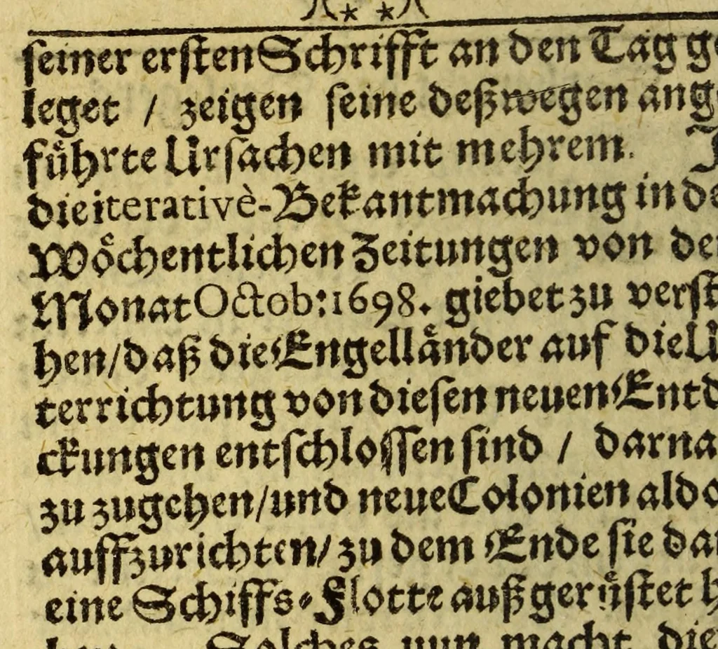 An illustration from Neue Entdeckung vieler sehr grossen Landschafften in America zwischen Neu-Mexico und dem Eyss-Meer gelegen, welche bisshero denen Europäern noch unbekand gewesen, und an Grösse gantz Europa übertreffen. : Wie auch eine völlige Beschreibung des erschrecklichen Wasser-Falles von Niagara, welcher der grösseste in der gantzen Welt ist, und des grossen Flusses Meschasipi, so in einer Länge son 800. Reissen durch diese Länder fliesset, nemlich von dessen Uhrsprung biss zu seiner Ergiessung in den Golff von Mexico[.] Imgleichen der wilden Einwohner barbarischen Manieren und Lebens-Ahrt, sambt vielen Seltenheiten. Sr. Gross-Brittannis. Maj. Wilhelm dem III. in Frantzösis. Sprache überreichet und beschrieben von R.P. Ludovy., 1699, leaf 12