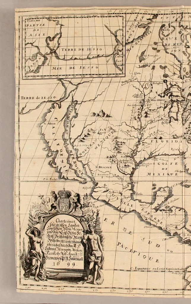 An illustration from Neue Entdeckung vieler sehr grossen Landschafften in America zwischen Neu-Mexico und dem Eyss-Meer gelegen, welche bisshero denen Europäern noch unbekand gewesen, und an Grösse gantz Europa übertreffen. : Wie auch eine völlige Beschreibung des erschrecklichen Wasser-Falles von Niagara, welcher der grösseste in der gantzen Welt ist, und des grossen Flusses Meschasipi, so in einer Länge son 800. Reissen durch diese Länder fliesset, nemlich von dessen Uhrsprung biss zu seiner Ergiessung in den Golff von Mexico[.] Imgleichen der wilden Einwohner barbarischen Manieren und Lebens-Ahrt, sambt vielen Seltenheiten. Sr. Gross-Brittannis. Maj. Wilhelm dem III. in Frantzösis. Sprache überreichet und beschrieben von R.P. Ludovy., 1699, leaf 56