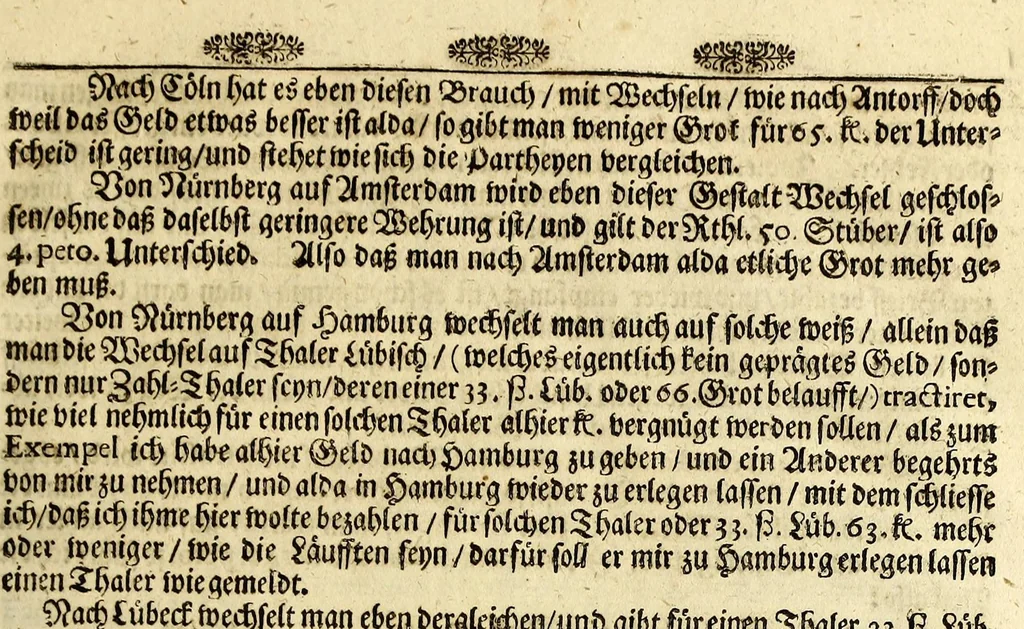 An illustration from Neu-eingerichtete Material-Kammer: : das ist, Gründliche Beschreibung aller fürnehmsten Materialien und Specereyen, so wohl auch andrer guter und gemeiner Waaren, woher solche den Ursprung nehmen, wie sie zu erkennen, gut zu behalten, und endlich die Prob derselben darauf zu machen, umb zu sehen, ob solche verfälscht und wie die Verfälschung darinnen zu mercken sey. Samt einer Erklärung: der chimischen, medicinischen, metallinischen, mineralischen und andere Characteren, was nehmlich solche für Bedeutungen insich halten. Wobey angehängt ein aussführlicher Bericht des Walfisch-Fanges in der nordischen Landen, dessgleichen niemals also in Teutscher Sprach beschrieben worden; und hernach eine kurtze Revision oder Wiederholung meines in An. 1662. aussgegangenen Buchhaltens, darinnen nicht allein meist alle Puncten besser erklärt und erläutert; sondern auch an vielen Orten vermehret, dazu ein und anders, welches vorhero nicht also beschrieben gewesen, anjetzo aber besser und deutlicher vorgestellet wird. Zuvor niemals also in Druck ausgegangen. Allen Liebhabern der Handlungen und Kauffmannschafften zum besten, mit guten Nutz und Frommen eingerichtet, 1672, leaf 33