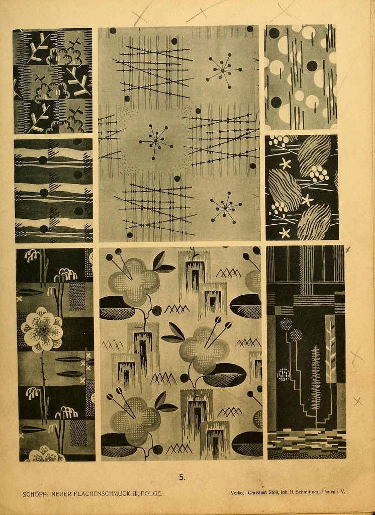 An illustration from Neuer Flächen-Schmuck, III. Folge... Ornamentale Anregungen für die Textilindustrie, 1929, leaf 13
