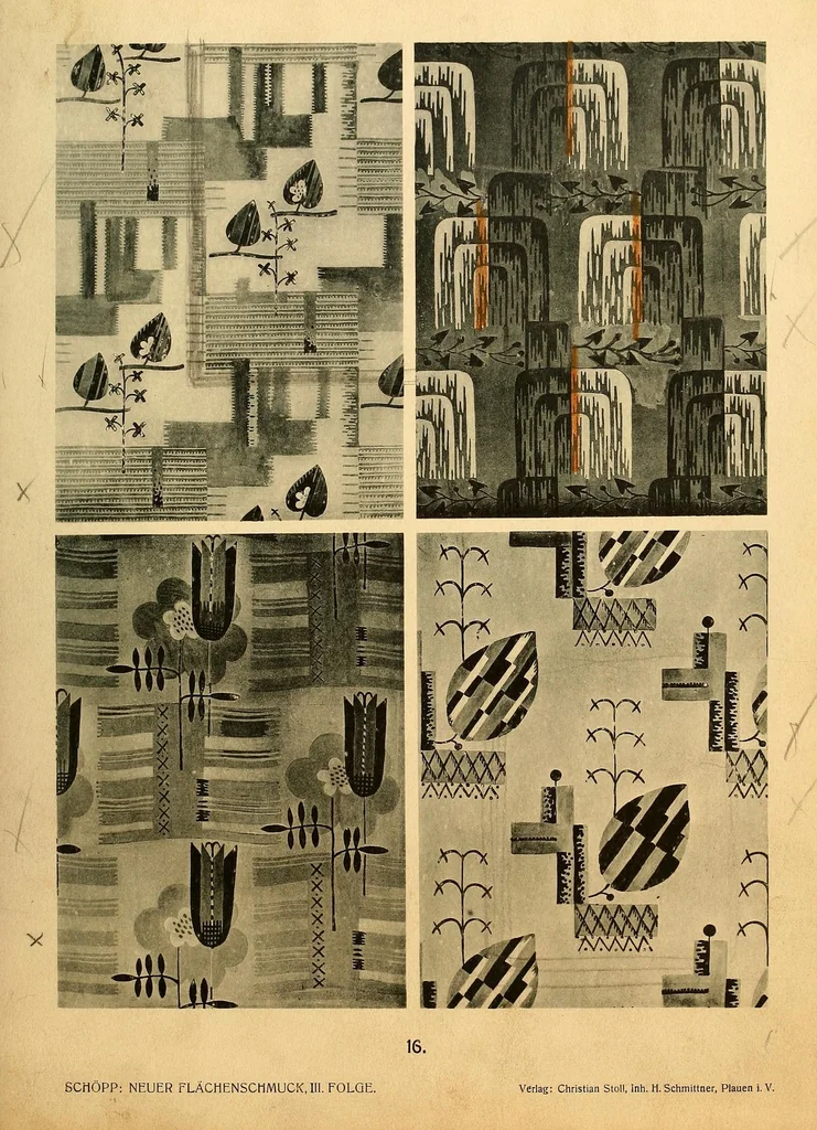 An illustration from Neuer Flächen-Schmuck, III. Folge... Ornamentale Anregungen für die Textilindustrie, 1929, leaf 35