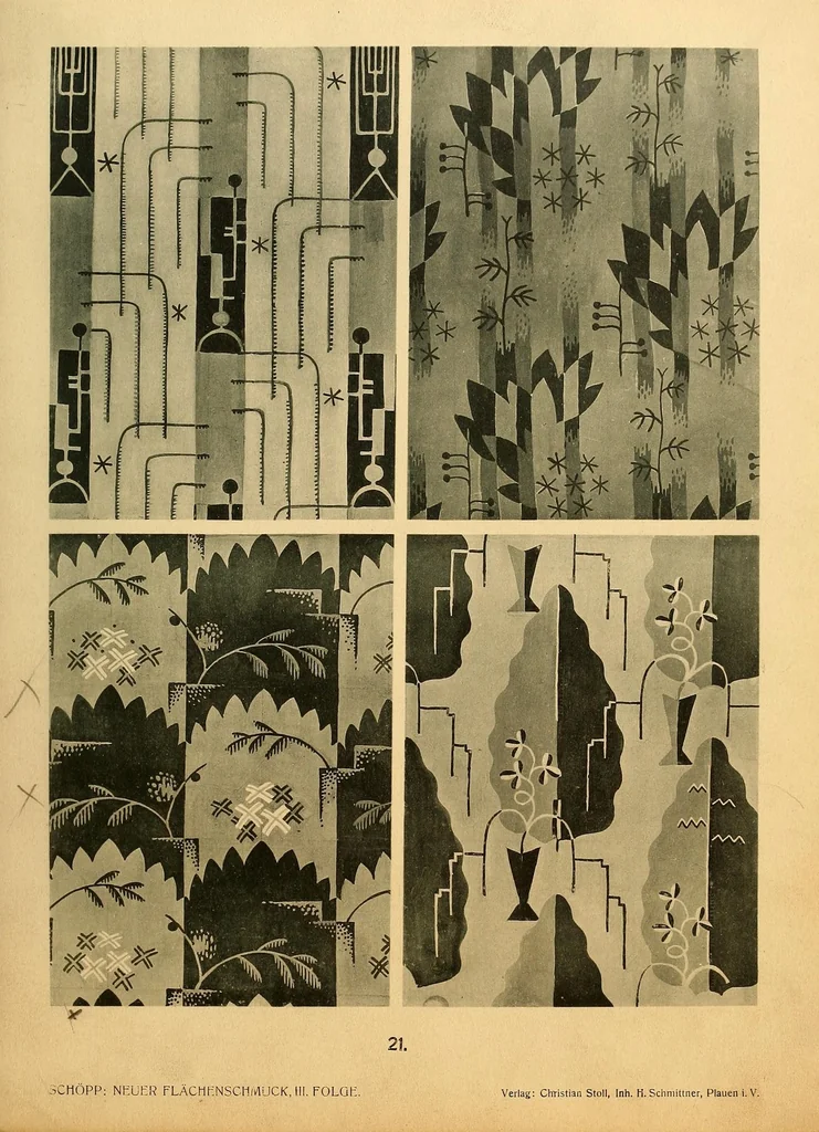 An illustration from Neuer Flächen-Schmuck, III. Folge... Ornamentale Anregungen für die Textilindustrie, 1929, leaf 45
