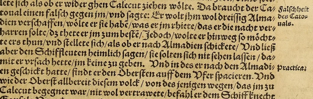 An illustration from Neue Welt : das ist, warhafftige Beschreibunge aller schönen Historien von Erfindung viler vnbekanten Königreichen, Landschafften, Insulen vnnd Stedten ... Dergleichen vorhin in Keinen Chronicken beschrieben ... zur Fürderung des gemeinen Nutzes zusamen getragen., 1567, leaf 69