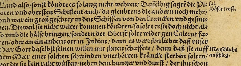 An illustration from Neue Welt : das ist, warhafftige Beschreibunge aller schönen Historien von Erfindung viler vnbekanten Königreichen, Landschafften, Insulen vnnd Stedten ... Dergleichen vorhin in Keinen Chronicken beschrieben ... zur Fürderung des gemeinen Nutzes zusamen getragen., 1567, leaf 85