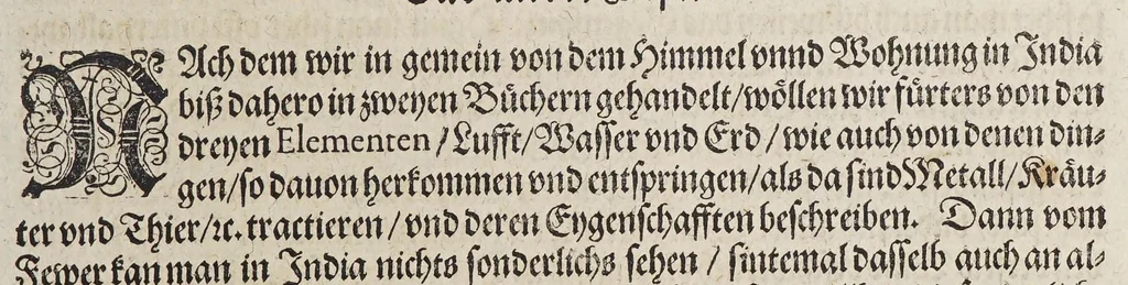 An illustration from Neundter vnd letzter Theil Americae, : darin[n] gehandelt wird, von Gelegenheit der Elementen, Natur, Art vnd eigenschafft der Newen Welt: item von derselben Völcker, abergläubischen Götzendienst, Policey vnd Regiments Ordnung: beneben einem seinen register oder Catalogo, aller Könige, von anfang ihrer Königreich an, biss auff den letzten König der Mexicaner, Motec̦uma genannt, den andern dess Nahmens, sampt eygentlicher Beschreibung der Wahl, Krönung, vnd Todt derselben, vnd letzlich was diese Indianer für Krieg wider einander geführet haben. Alles auffs trewlichste aus Niederländischer Beschreibung Iohan. Hugen von Lintschotten, in vnser Hochteutsche Sprache versetzet, durch Iohannem Humberger Wetterauium. Ferner auch von der Reise der fünff Schiffe, so im Junto dess 1598. Jahrs, in Hollandt aussgefahren, der meynung, durch das Fretum Magelanum, zu den Moluckischen Inseln zu Schiffen, wie sie nemlich von einander kommen vnd zerstrewetworden, also dass nur allein der Hauptmann Sebald de Weert, sampt noch einem Schiff beysammen blieben, vnd auff die vier Monat lang, mit grosser gefahr in dem Freto sich auffgehalten, welcher auch endlich, als er vber die 2. Jahr auff solcher Reise elendiglich zugebracht, mit einem Schiffe, Anno 1600. vnverrichter Sache wider anheim kommen., 1601, leaf 77