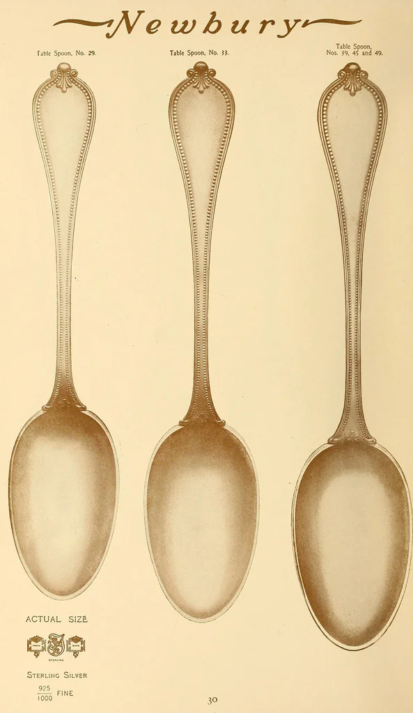 An illustration from Newbury: a pattern of flatware made in sterling silver by the Towle Mfg. Company; with some history of Newbury: Massachusetts and its progenitor Newbury: England, 1907, leaf 39