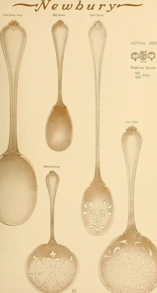 An illustration from Newbury: a pattern of flatware made in sterling silver by the Towle Mfg. Company; with some history of Newbury: Massachusetts and its progenitor Newbury: England, 1907, leaf 44