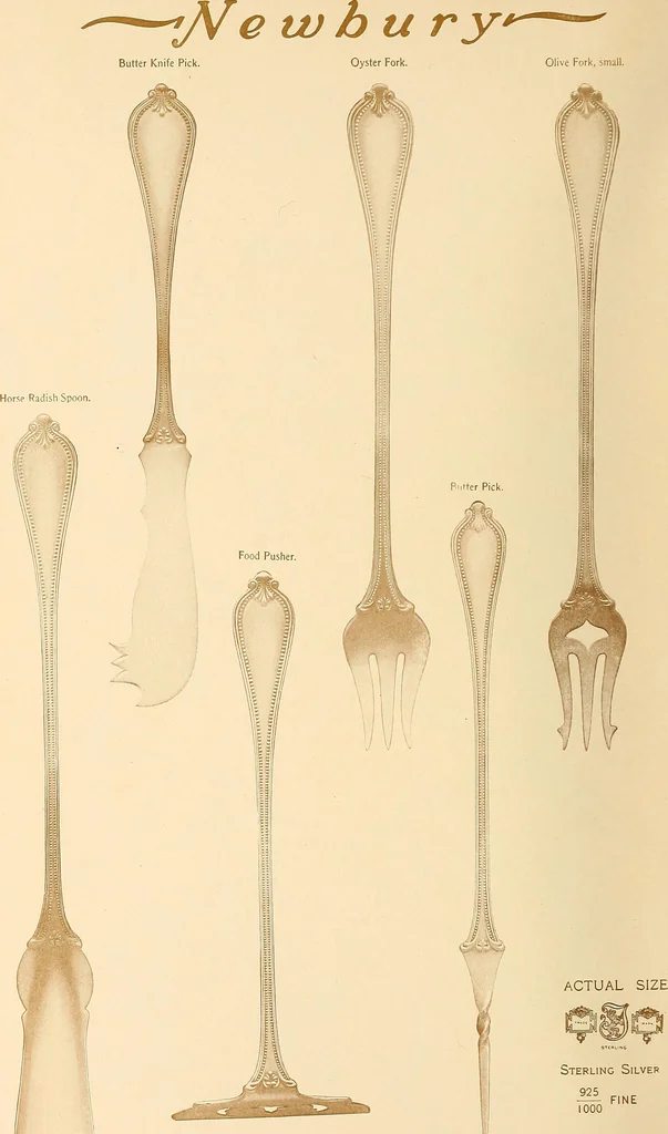 An illustration from Newbury: a pattern of flatware made in sterling silver by the Towle Mfg. Company; with some history of Newbury: Massachusetts and its progenitor Newbury: England, 1907, leaf 49