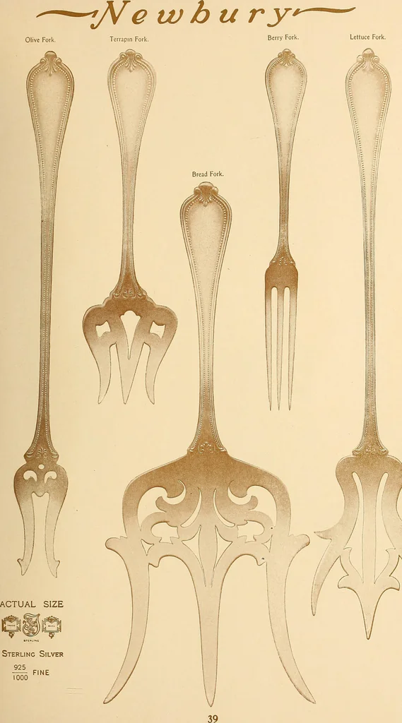 An illustration from Newbury: a pattern of flatware made in sterling silver by the Towle Mfg. Company; with some history of Newbury: Massachusetts and its progenitor Newbury: England, 1907, leaf 50