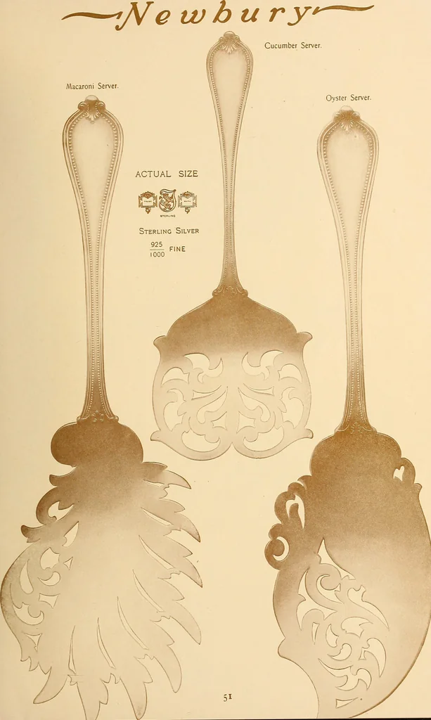 An illustration from Newbury: a pattern of flatware made in sterling silver by the Towle Mfg. Company; with some history of Newbury: Massachusetts and its progenitor Newbury: England, 1907, leaf 64