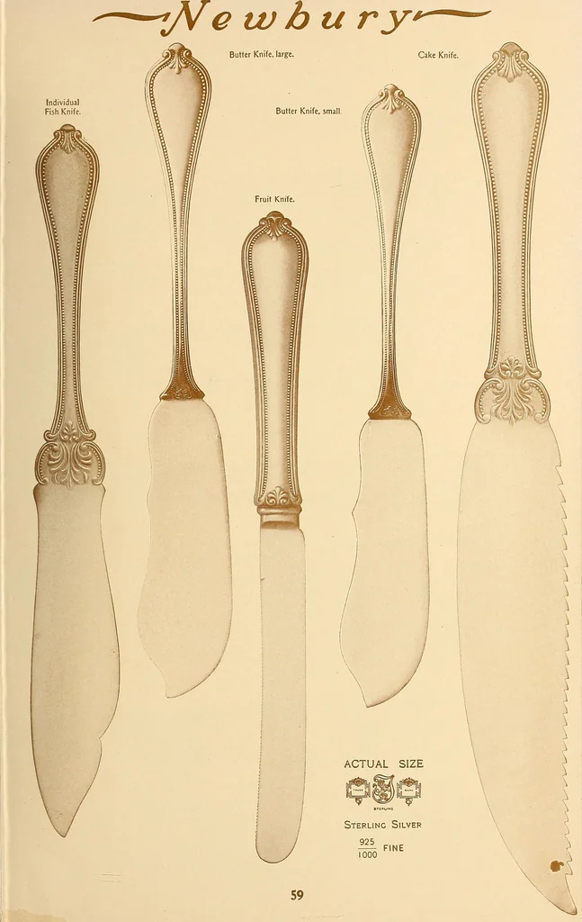 An illustration from Newbury: a pattern of flatware made in sterling silver by the Towle Mfg. Company; with some history of Newbury: Massachusetts and its progenitor Newbury: England, 1907, leaf 74