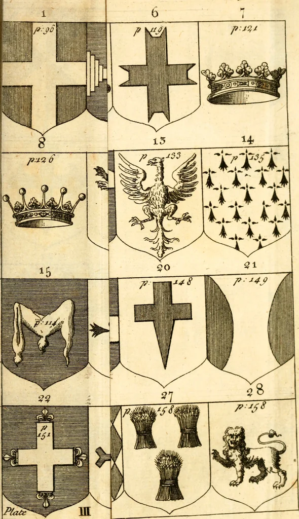 An illustration from A new dictionary of heraldry ... : and a concise account of the most noted orders of knighthood that are or have been, and of honours and dignities ecclesiastical, civil, or military .., 1725, leaf 380