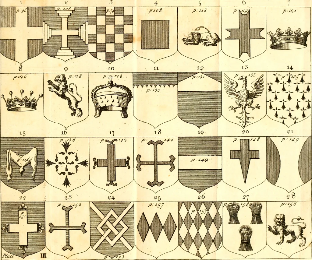 An illustration from A new dictionary of heraldry ... : and a concise account of the most noted orders of knighthood that are or have been, and of honours and dignities ecclesiastical, civil, or military .., 1725, leaf 382