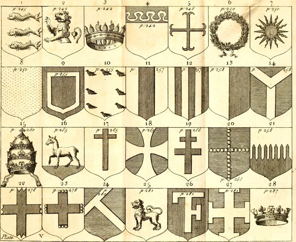 An illustration from A new dictionary of heraldry ... : and a concise account of the most noted orders of knighthood that are or have been, and of honours and dignities ecclesiastical, civil, or military .., 1725, leaf 390