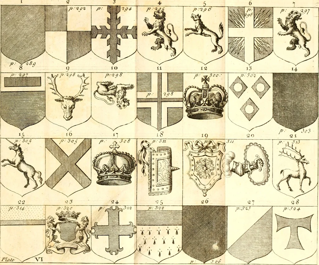 An illustration from A new dictionary of heraldry ... : and a concise account of the most noted orders of knighthood that are or have been, and of honours and dignities ecclesiastical, civil, or military .., 1725, leaf 394