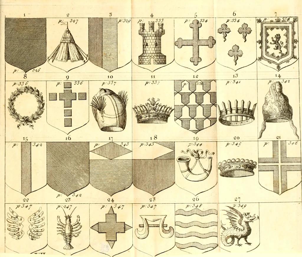 An illustration from A new dictionary of heraldry ... : and a concise account of the most noted orders of knighthood that are or have been, and of honours and dignities ecclesiastical, civil, or military .., 1725, leaf 398