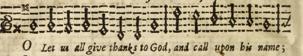An illustration from A new and easie method to learn to sing by book : whereby one (who hath a good voice and ear) may, without other help, learn to sing true by notes : design'd chiefly for, and applied to, the promoting of psalmody; and furnished with variety of psalm tunes in parts, with directions for that kind of singing .., 1686, leaf 105