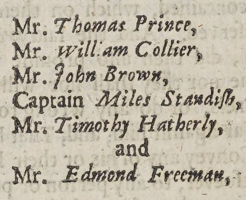 An illustration from New-Englands memoriall: : or, A brief relation of the most memorable and remarkable passages of the providence of God, manifested to the planters of New-England in America; with special reference to the first colony thereof, called New-Plimouth. As also a nomination of divers of the most eminent instruments deceased, both of church and common-wealth, improved in the first beginning and after-progress of sundry of the respective jurisdictions in those parts; in reference unto sundry exemplary passages of their lives, and the time of their death., 1669, leaf 134