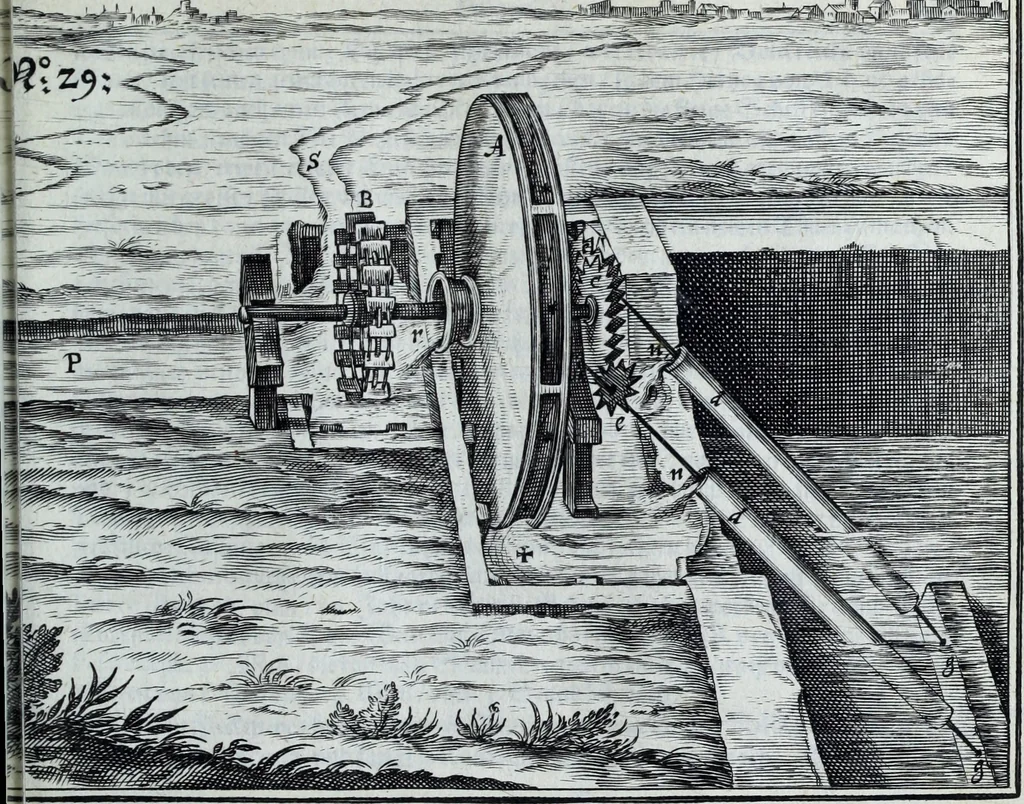 An illustration from Newes itinerarium Italiae : in welchem der Reisende nicht allein gründtlichen Bericht, durch die herzlichste namhaffteste Örter Italiae sein Reiss wol zubestellen, sonder es wirdt jhme auch gantz eygentlich beschriben, was allda als in einem Lustgarten di Europe ... an Sitten vnd Gewonheiten, im Geistlichen vnd Politischen, an mechanischen Wercken zu Land vnd zu Wasser, vnd also an Gebäwen ... denckwürdig zu sehen : alles ... an Tag gegeben ..., 1627, leaf 201