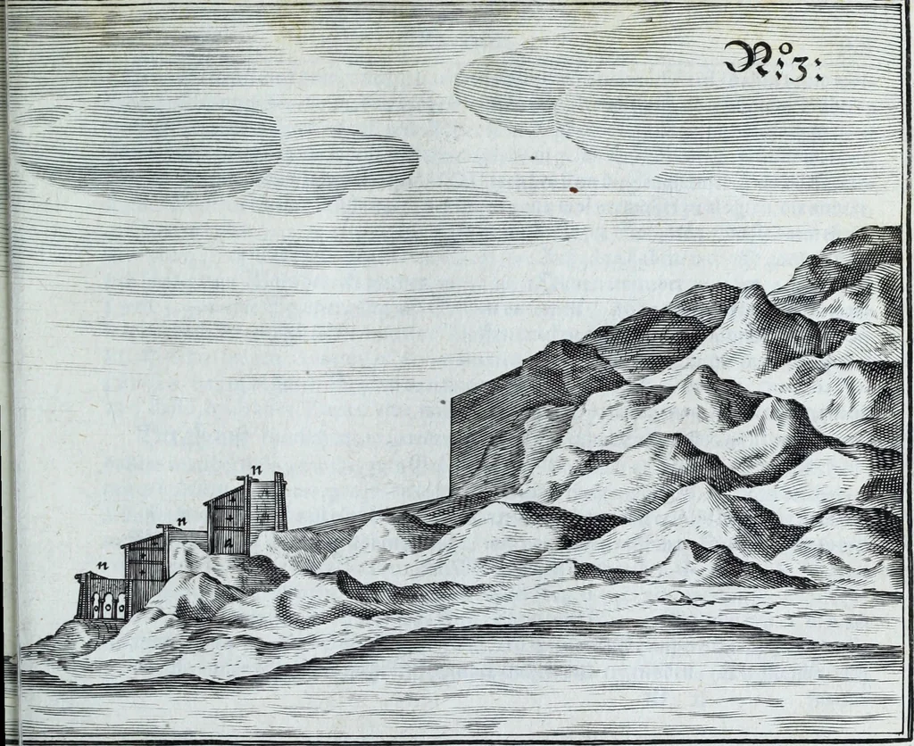 An illustration from Newes itinerarium Italiae : in welchem der Reisende nicht allein gründtlichen Bericht, durch die herzlichste namhaffteste Örter Italiae sein Reiss wol zubestellen, sonder es wirdt jhme auch gantz eygentlich beschriben, was allda als in einem Lustgarten di Europe ... an Sitten vnd Gewonheiten, im Geistlichen vnd Politischen, an mechanischen Wercken zu Land vnd zu Wasser, vnd also an Gebäwen ... denckwürdig zu sehen : alles ... an Tag gegeben ..., 1627, leaf 211