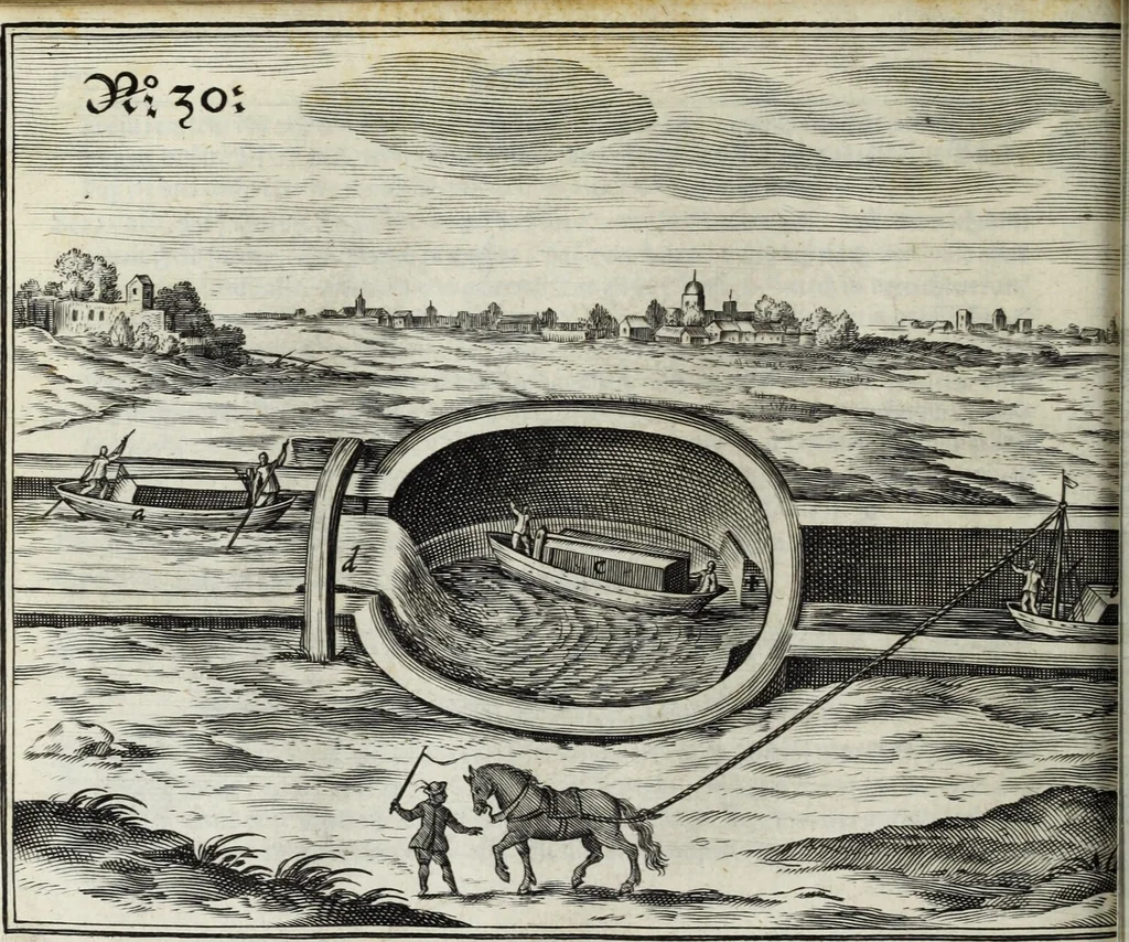 An illustration from Newes itinerarium Italiae : in welchem der Reisende nicht allein gründtlichen Bericht, durch die herzlichste namhaffteste Örter Italiae sein Reiss wol zubestellen, sonder es wirdt jhme auch gantz eygentlich beschriben, was allda als in einem Lustgarten di Europe ... an Sitten vnd Gewonheiten, im Geistlichen vnd Politischen, an mechanischen Wercken zu Land vnd zu Wasser, vnd also an Gebäwen ... denckwürdig zu sehen : alles ... an Tag gegeben ..., 1627, leaf 238