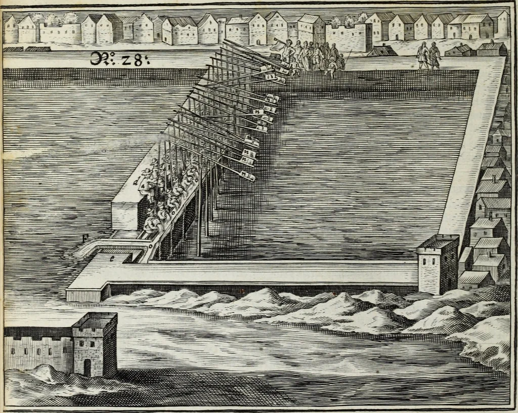An illustration from Newes itinerarium Italiae : in welchem der Reisende nicht allein gründtlichen Bericht, durch die herzlichste namhaffteste Örter Italiae sein Reiss wol zubestellen, sonder es wirdt jhme auch gantz eygentlich beschriben, was allda als in einem Lustgarten di Europe ... an Sitten vnd Gewonheiten, im Geistlichen vnd Politischen, an mechanischen Wercken zu Land vnd zu Wasser, vnd also an Gebäwen ... denckwürdig zu sehen : alles ... an Tag gegeben ..., 1627, leaf 292