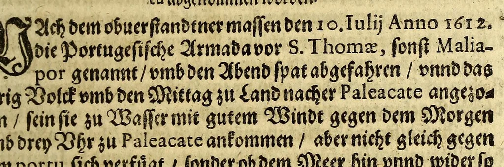 An illustration from Newe vnd warhaffte Relation, von deme was sich in beederley, das ist, in den West- vnd Ost-Indien, von der Zeit an zugetragen, dass sich die Nauigationes der holl- vnnd engelländischen Compagnien daselbsthin angefangen abzuschneiden. : Dabey die Vrsachen entdeckt, warumb solche Nauigationes sich nicht mehr also heuffig continuiern, wie es die General Ost Indianische Gesellschafft vor sich gehabt. Sambt einer newen Description dess Erdtbodens, in welchem die rechte Beschaffenheit der septentrionalischen Landt, so wol gegen Auff- als gegen Nidergang der Son[n]en, jetzt erst recht an Tag gebracht, hingegen der falsche Wohn, den man bisshero von dem Freto Anian, vnd von einem newen septentrionalischen Weg naher den Indien gehabt, menniglich benommen wirdt., 1619, leaf 131
