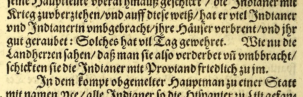 An illustration from Newe Welt. : Warhafftige Anzeigung der Hispanier grewlichen, abschewlichen vnd vnmenschlichen Tyranney, von jhnen inn den indianischen Ländern, so gegen Nidergang der Sonnen gelegen, vnd die Newe Welt genennet wird, begangen., 1597, leaf 140