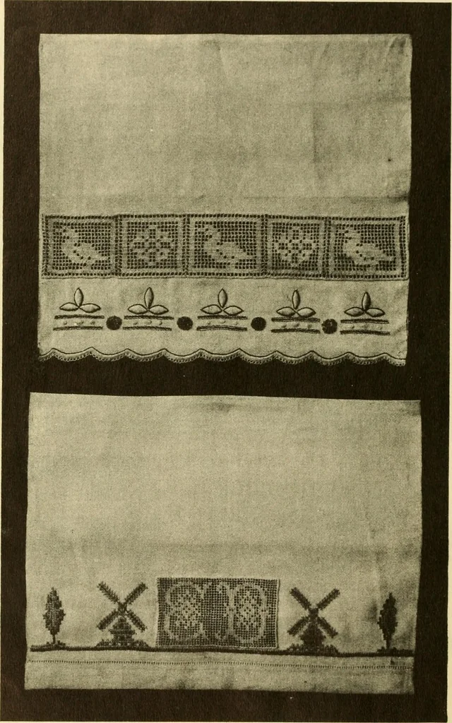 An illustration from The new filet crochet book; original designs which may be used also for cross-stitch and beadwork, with patterns represented in a new way, 1912, leaf 21