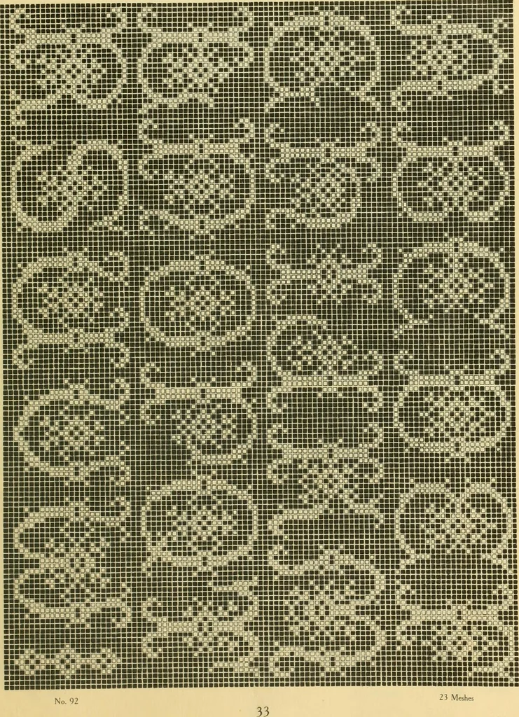 An illustration from The new filet crochet book; original designs which may be used also for cross-stitch and beadwork, with patterns represented in a new way, 1912, leaf 38