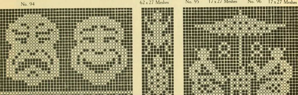 An illustration from The new filet crochet book; original designs which may be used also for cross-stitch and beadwork, with patterns represented in a new way, 1912, leaf 40