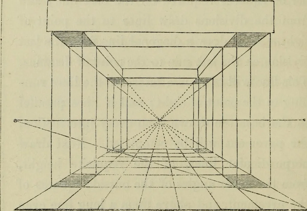 An illustration from A new manual of perspective: containing remarks on the theory of the art, and its practical application in the procudtion of drawings ... Illustrated by numerous engravings, 1849, leaf 59