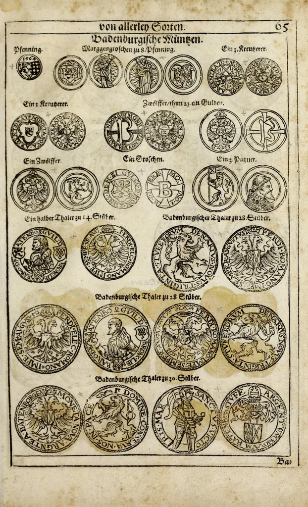 An illustration from New Müntz Buech : darinnen allerley gross vunnd kleine, silberne vnd guldene Sorten, vmb wichtiger Vrsach willen also fürgestelt werden, vnd erstlich der Römischen Kayserlichen vnd Königlichen Mayestat ... : darneben auch bäpstlicher Heiligkeit vnd der König in Hispanien, Portugal ... : dann auch der Italianischen Fürsten .., 1604, leaf 151