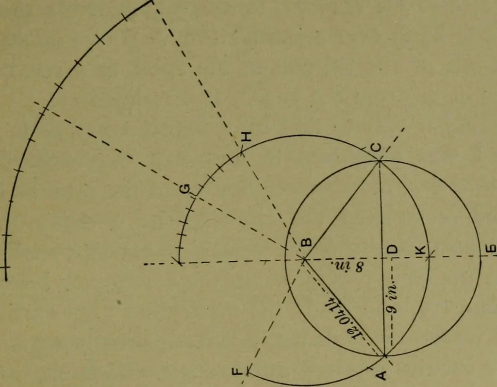 An illustration from A new and original treatise on the geometrical development of round and oval cones, with easy examples of their application : for the use of beginners and practical sheet iron and tin plate workers, 1904, leaf 24