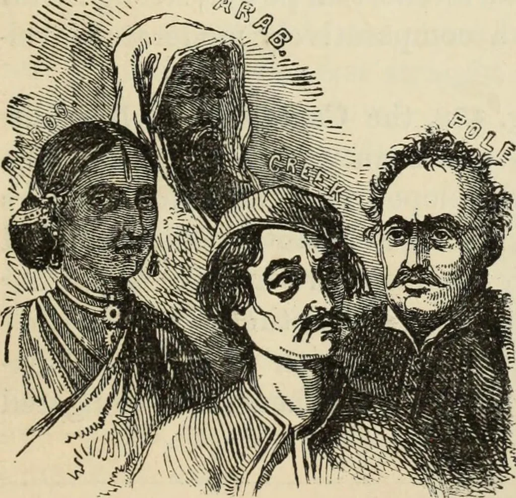 An illustration from New Physiognomy : or signs of character, as manifested through temperament and external forms, and especially in the "the human face divine.", 1889, leaf 388
