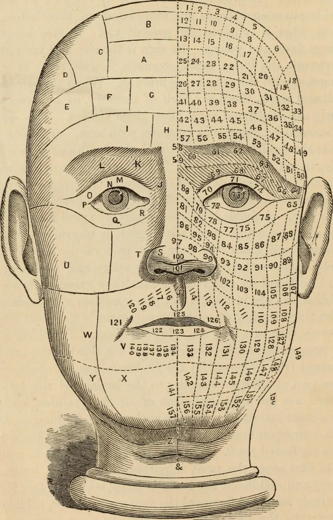 An illustration from New Physiognomy : or signs of character, as manifested through temperament and external forms, and especially in the "the human face divine.", 1889, leaf 67