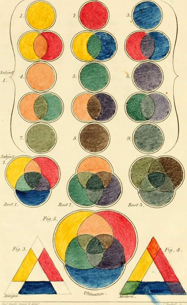 An illustration from A new practical treatise on the three primitive colours, assumed as a perfect system of rudimental information ... With some practical rules for reflections; and Sir Isaac Newton's distribution of the colours in the rainbow, 1826, leaf 19