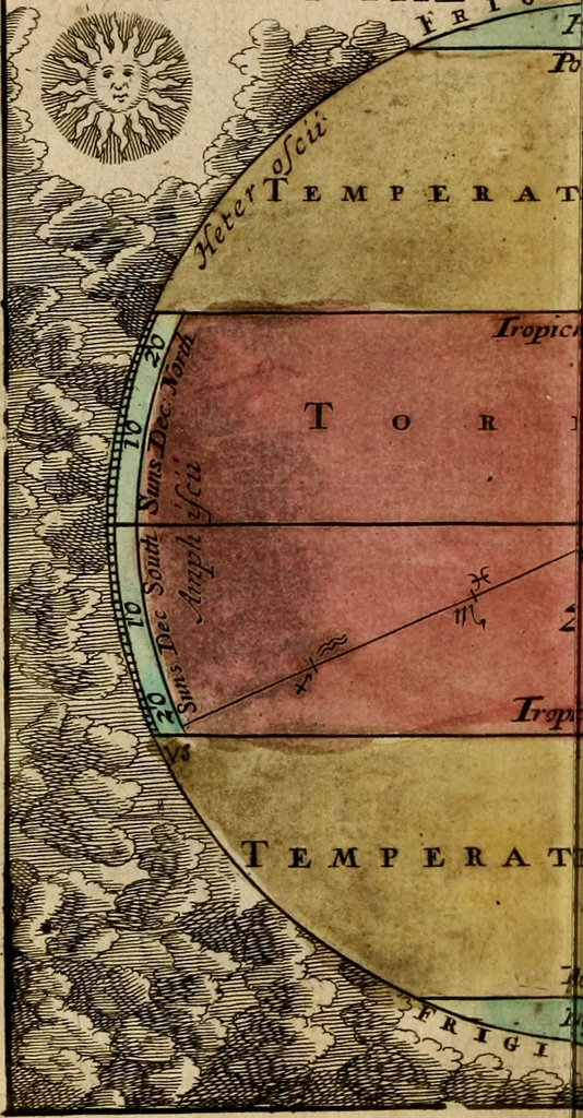 An illustration from A new systeme of geography : designed in a most plain and easie method, for the better understanding of that science : accommodated with new maps, of all the empires, kingdoms, principalities, dukedoms, provinces and countries in the whole world : with geographical tables, explaining the divisions in each map, 1694, leaf 13