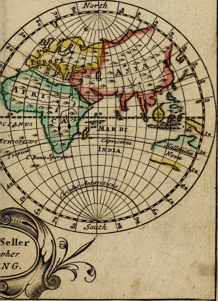 An illustration from A new systeme of geography : designed in a most plain and easie method, for the better understanding of that science : accommodated with new maps, of all the empires, kingdoms, principalities, dukedoms, provinces and countries in the whole world : with geographical tables, explaining the divisions in each map, 1694, leaf 140