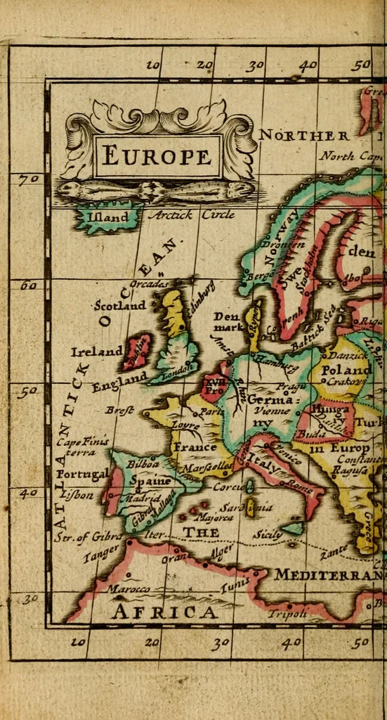An illustration from A new systeme of geography : designed in a most plain and easie method, for the better understanding of that science : accommodated with new maps, of all the empires, kingdoms, principalities, dukedoms, provinces and countries in the whole world : with geographical tables, explaining the divisions in each map, 1694, leaf 145