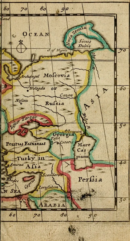 An illustration from A new systeme of geography : designed in a most plain and easie method, for the better understanding of that science : accommodated with new maps, of all the empires, kingdoms, principalities, dukedoms, provinces and countries in the whole world : with geographical tables, explaining the divisions in each map, 1694, leaf 146