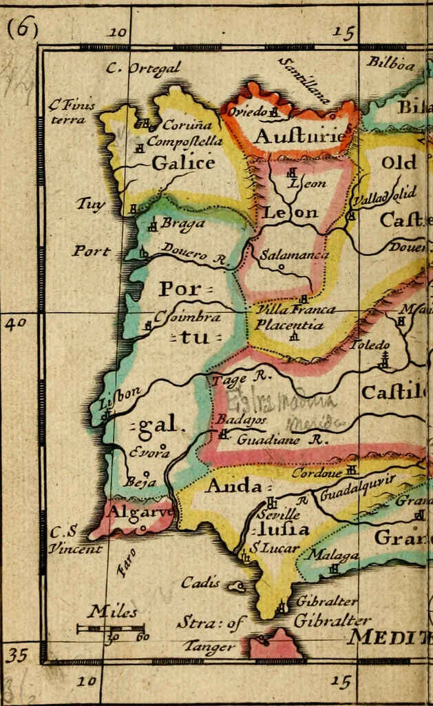 An illustration from A new systeme of geography : designed in a most plain and easie method, for the better understanding of that science : accommodated with new maps, of all the empires, kingdoms, principalities, dukedoms, provinces and countries in the whole world : with geographical tables, explaining the divisions in each map, 1694, leaf 169