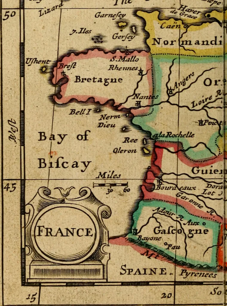 An illustration from A new systeme of geography : designed in a most plain and easie method, for the better understanding of that science : accommodated with new maps, of all the empires, kingdoms, principalities, dukedoms, provinces and countries in the whole world : with geographical tables, explaining the divisions in each map, 1694, leaf 181