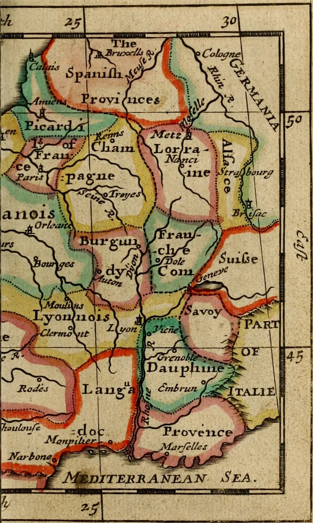 An illustration from A new systeme of geography : designed in a most plain and easie method, for the better understanding of that science : accommodated with new maps, of all the empires, kingdoms, principalities, dukedoms, provinces and countries in the whole world : with geographical tables, explaining the divisions in each map, 1694, leaf 182