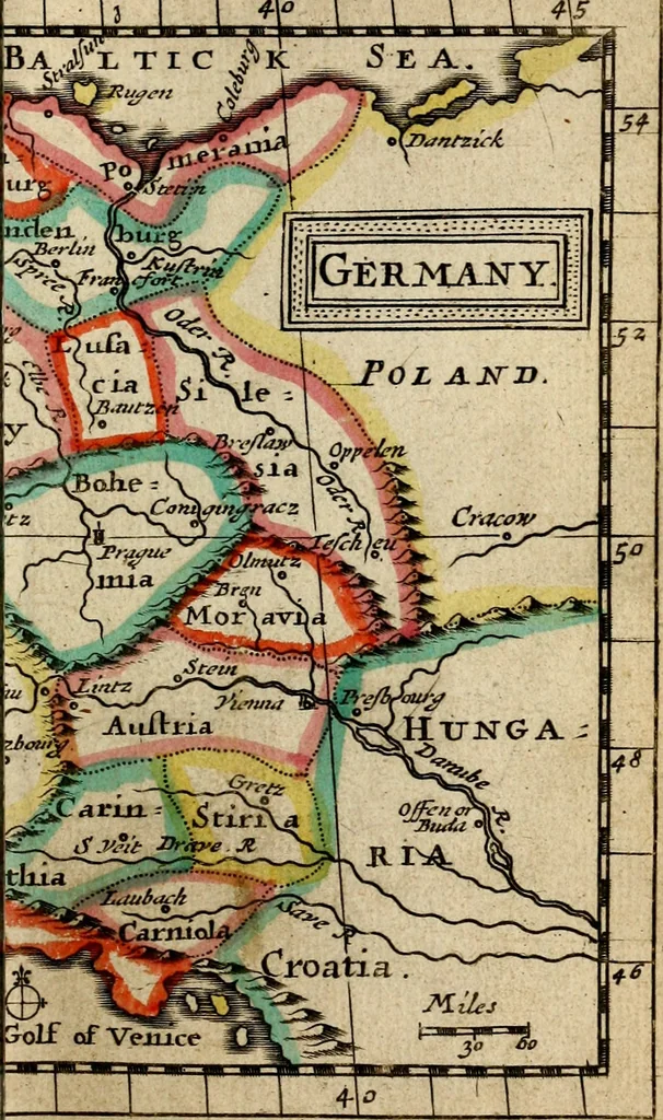 An illustration from A new systeme of geography : designed in a most plain and easie method, for the better understanding of that science : accommodated with new maps, of all the empires, kingdoms, principalities, dukedoms, provinces and countries in the whole world : with geographical tables, explaining the divisions in each map, 1694, leaf 194