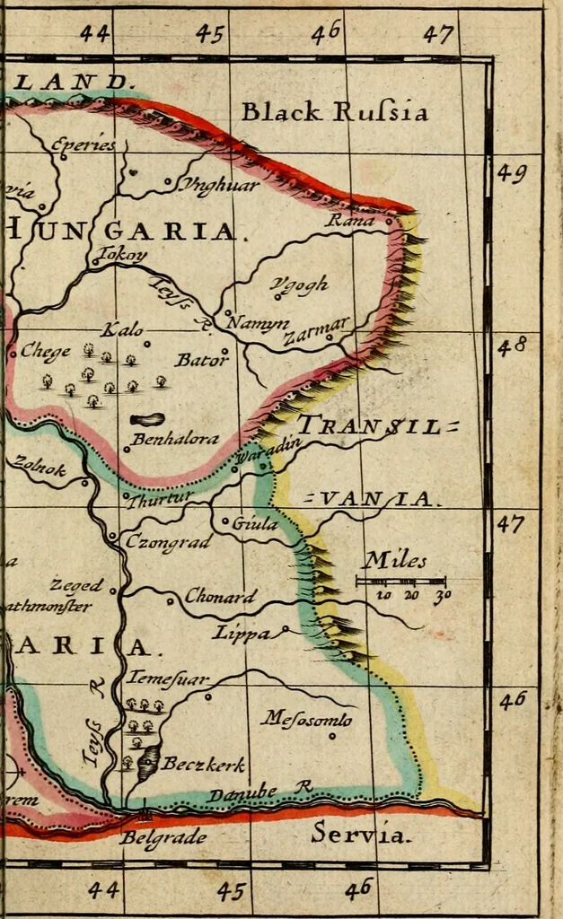 An illustration from A new systeme of geography : designed in a most plain and easie method, for the better understanding of that science : accommodated with new maps, of all the empires, kingdoms, principalities, dukedoms, provinces and countries in the whole world : with geographical tables, explaining the divisions in each map, 1694, leaf 204