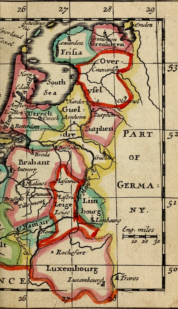 An illustration from A new systeme of geography : designed in a most plain and easie method, for the better understanding of that science : accommodated with new maps, of all the empires, kingdoms, principalities, dukedoms, provinces and countries in the whole world : with geographical tables, explaining the divisions in each map, 1694, leaf 210