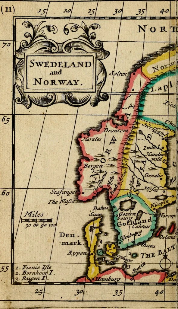 An illustration from A new systeme of geography : designed in a most plain and easie method, for the better understanding of that science : accommodated with new maps, of all the empires, kingdoms, principalities, dukedoms, provinces and countries in the whole world : with geographical tables, explaining the divisions in each map, 1694, leaf 215