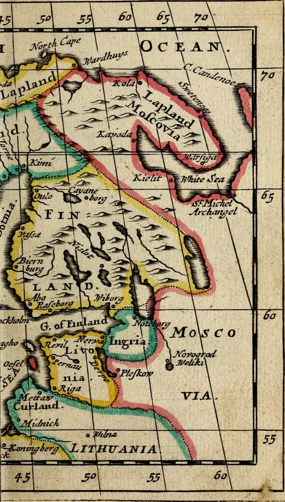 An illustration from A new systeme of geography : designed in a most plain and easie method, for the better understanding of that science : accommodated with new maps, of all the empires, kingdoms, principalities, dukedoms, provinces and countries in the whole world : with geographical tables, explaining the divisions in each map, 1694, leaf 216